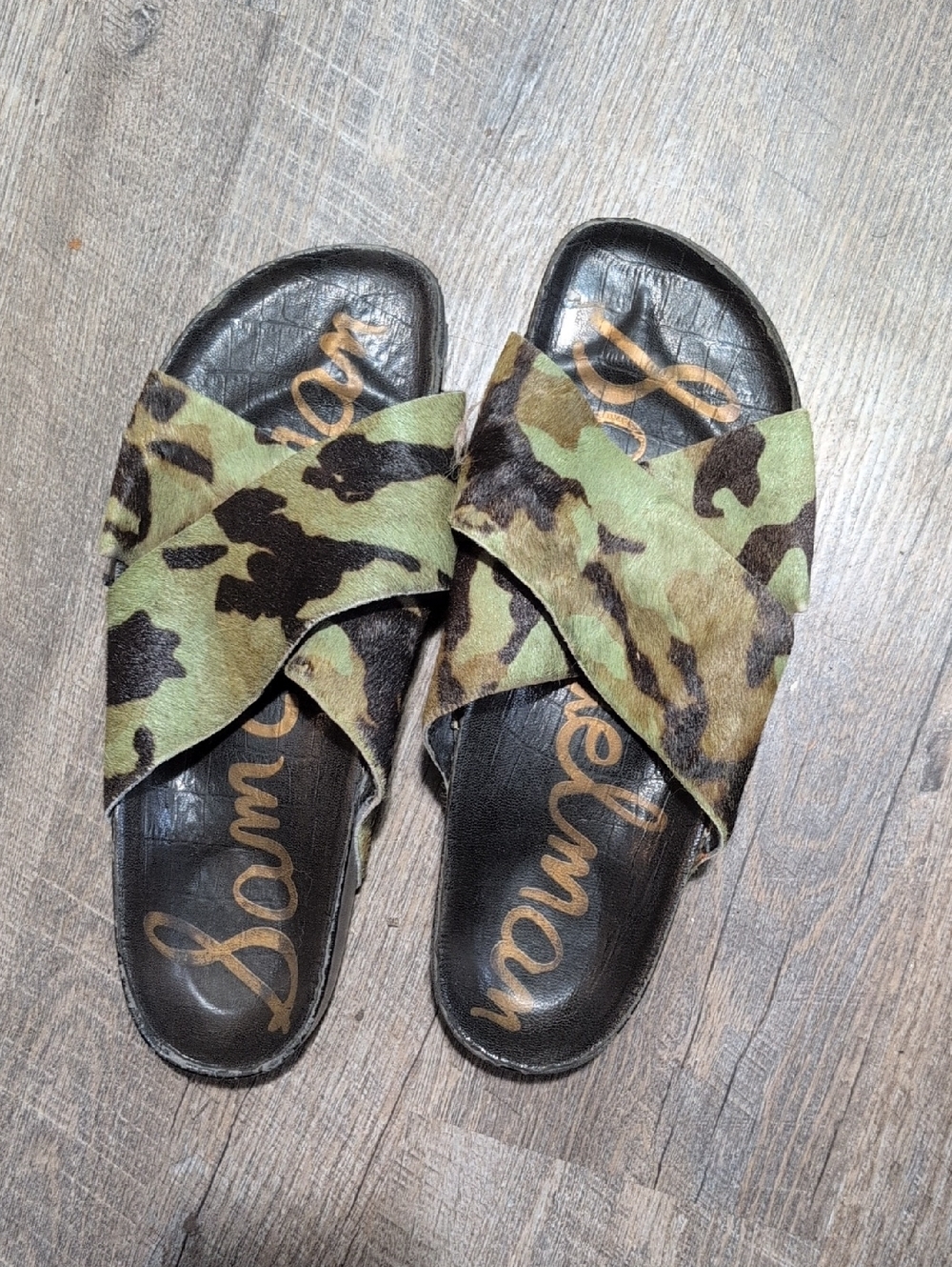 Camouflage Crossband Slide Sandals - Green Brown Camo